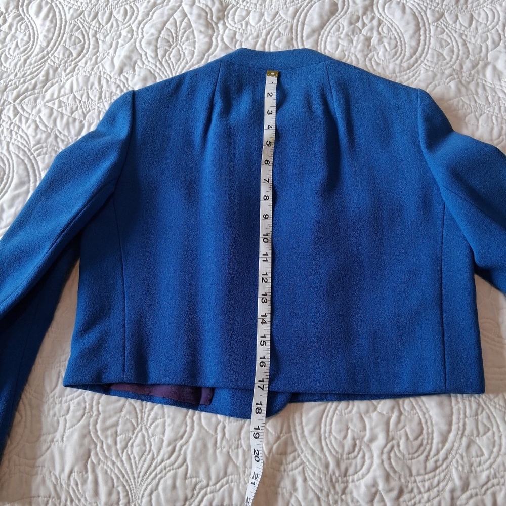Adele Simpson Cropped Blue Tailored Jacket, Sz 8 - image 2